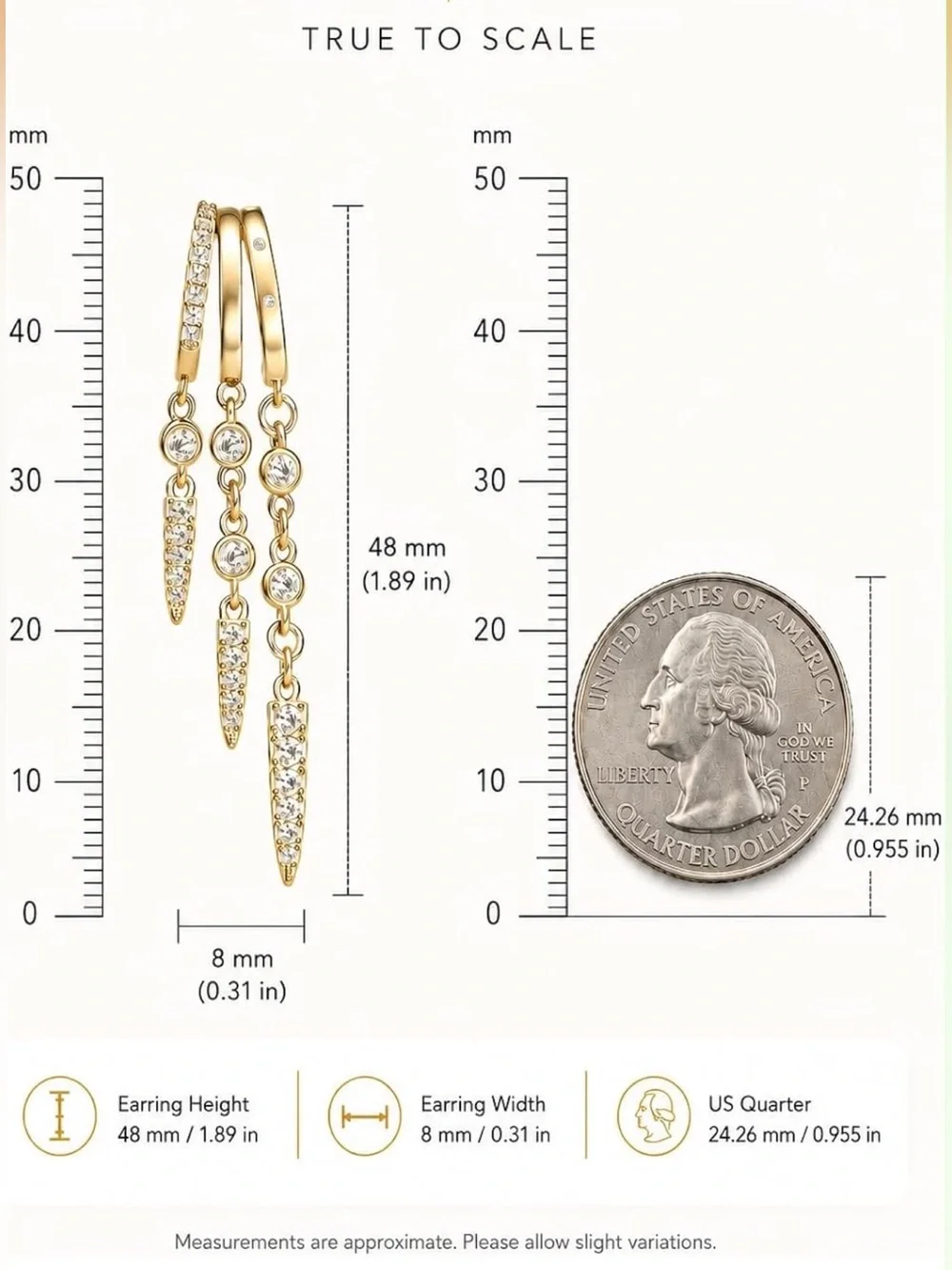 Anthropologie Gold Tone Pavé Triple-Drop Spike Hoop Earrings